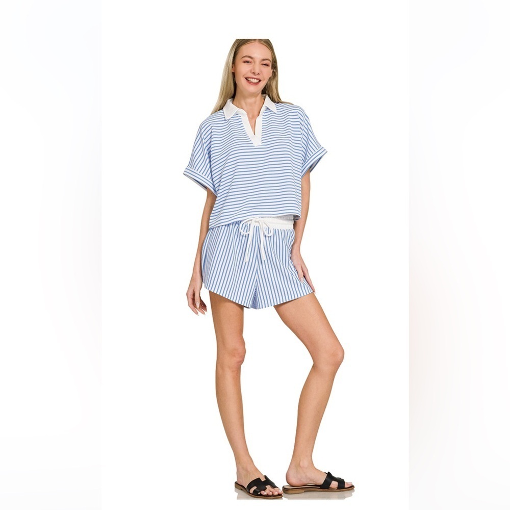Zenana Striped Short Set - Picture 2 of 2
